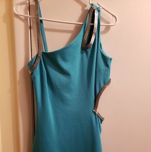 Bebe mini dress. The color is teal.